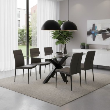 Mesa comedor de cristal y metal negro DEMI