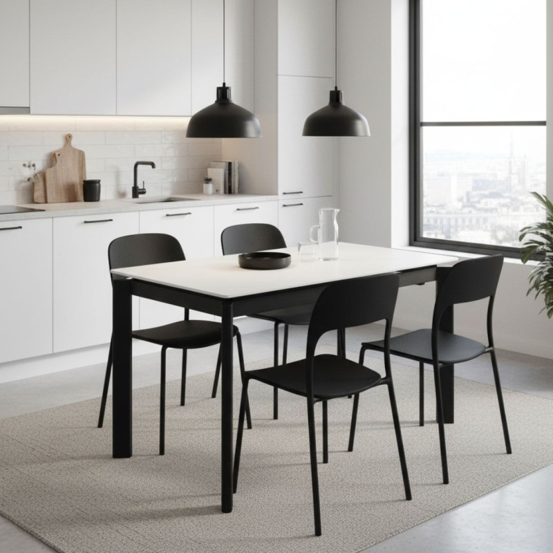 Mesa de comedor extensible porcelanico Constance blanco/negro