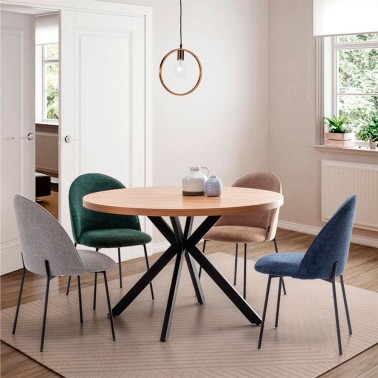 mesa de comedor redonda con patas metalicas negras