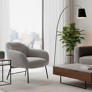 Sillon tapizado Namur con estructura metalica negra.