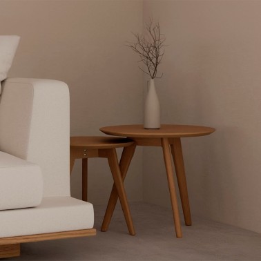 Set 2 mesas auxiliares redondas en madera de roble