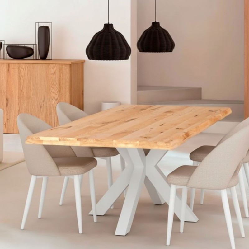 Mesa comedor madera maciza y patas metalica blancas GRACE
