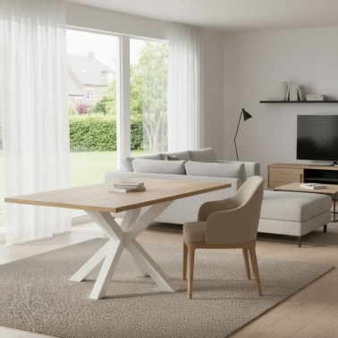 Mesa comedor madera  y patas metalica blancas ELAINE