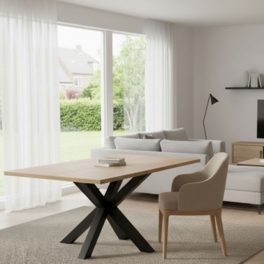 Mesa comedor madera  y patas metalica negras ELAINE