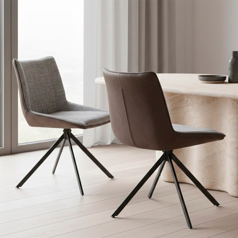 silla tapizada giratoria con patas metalicas negras Alessia