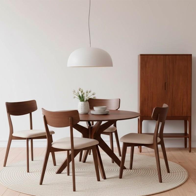 Silla de comedor de madera y asiento tapizado. Silla de estilo nordico de madera