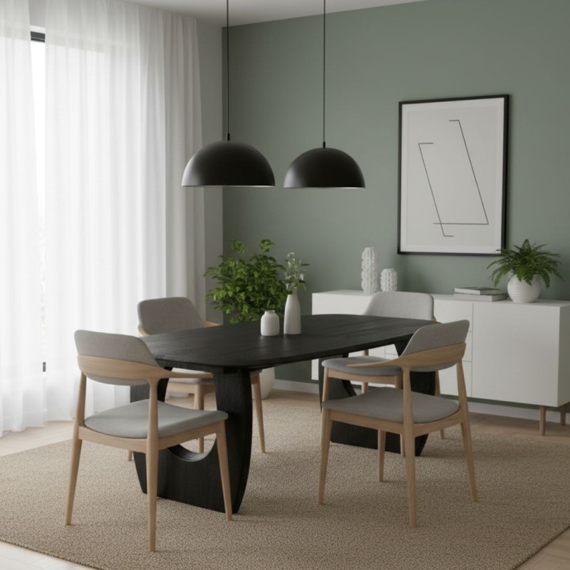 Mesa comedor madera maciza color negra WAZIR