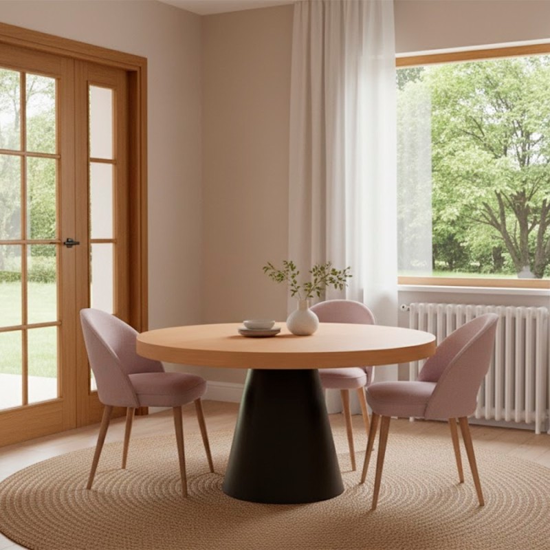 Mesa redonda comedor con pie central conico madera MCFLY