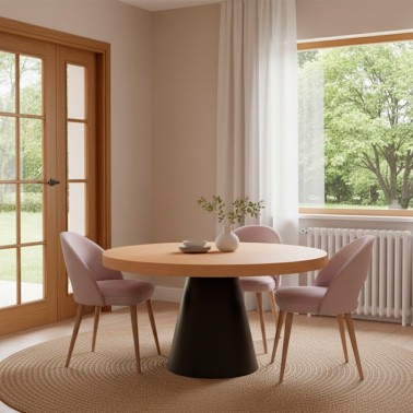 Mesa redonda comedor con pie central conico madera MCFLY