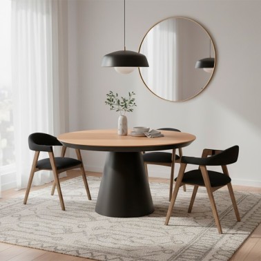 Mesa de comedor redonda con pie central conico en madera EASY