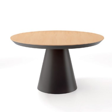 Mesa de comedor redonda con pie central conico en madera EASY