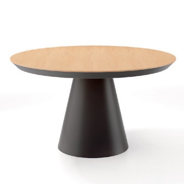 Mesa redonda extensible pie central conico madera tapa biselada JACK