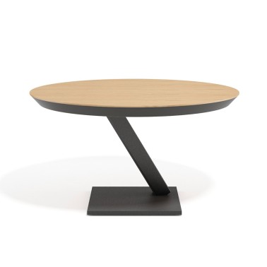 Mesa comedor redonda madera tapa biselada con pie central metalico ERICO