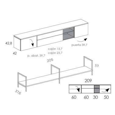 Aparador moderno con 2 puertas y cajones Muss 02