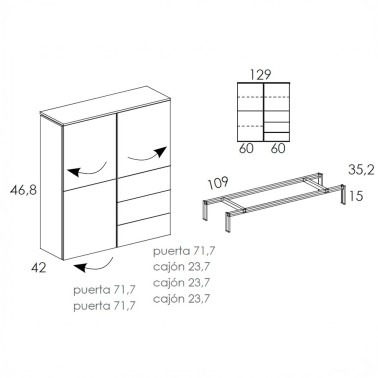 Aparador alto con 3 puertas y cajones Muss 4A