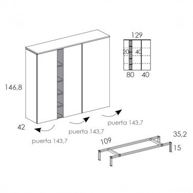 Aparador alto con 3 puertas y estantes Muss 4B