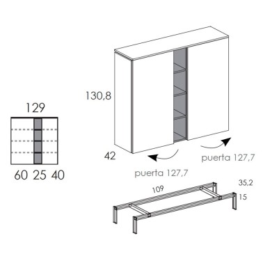 Aparador alto con 2 puertas y hueco central Muss