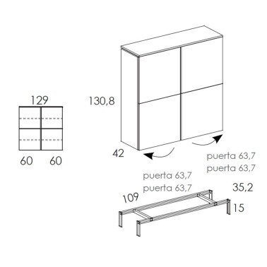 Aparador alto con con 4 puertas 60 cm Muss