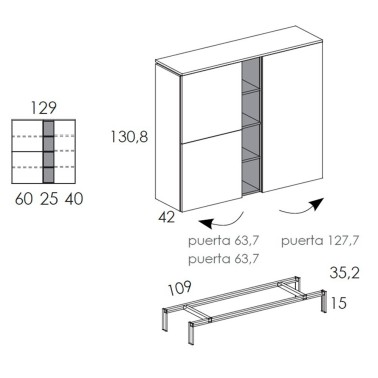 Aparador alto con 3 puertas y hueco central Muss