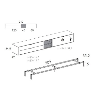 Conjunto de salon con mueble de Tv y estaantes de pared Natur 01