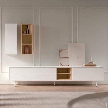 Conjunto de salon con mueble de Tv y estaantes de pared Natur 01