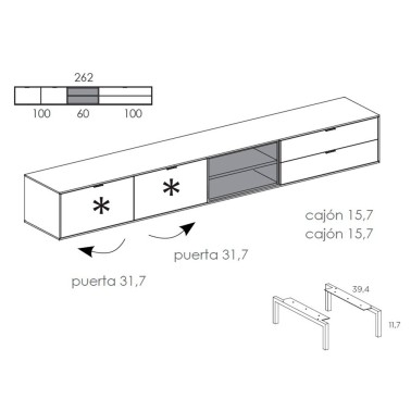 Compsicion para salon con muebe tv y modulo vtrina colgado Natur 03