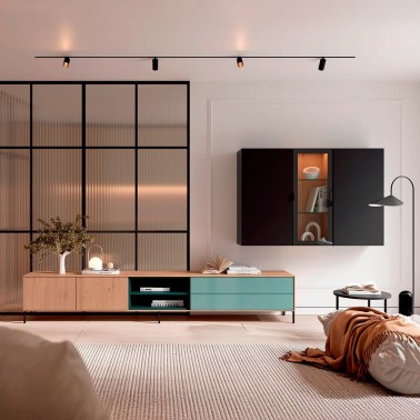 Compsicion para salon con muebe tv y modulo vtrina colgado Natur 03