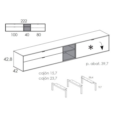 Compsicion para salon con muebe tv y modulos colgados Natur 04