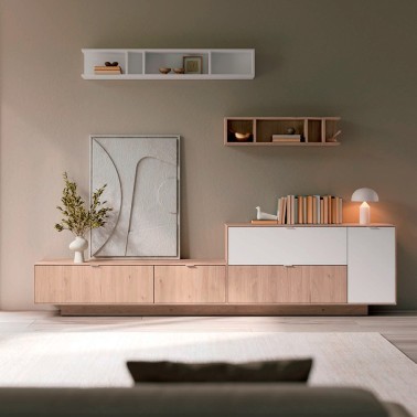 Compsicion para salon con muebe tv y 2 estanterias colgadas Natur 05