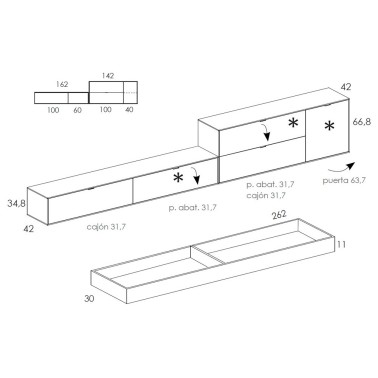Compsicion para salon con muebe tv y 2 estanterias colgadas Natur 05
