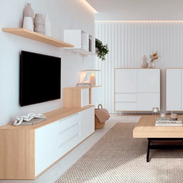 Compsicion para salon con muebe tv a 2 alturas y estaantes Natur 06