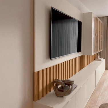 Compsicion para salon con muebe tv, panel y vitrinas Natur 07