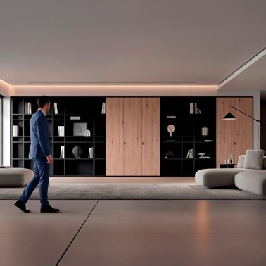 Libreria a medida con hueco y puertas de madera