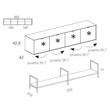 Aparador con 4 puertas y estructura metalica Natur