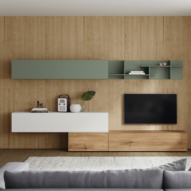 Composicion mueble Tv modular 2 alturas Med 34 con modulo alto Theo