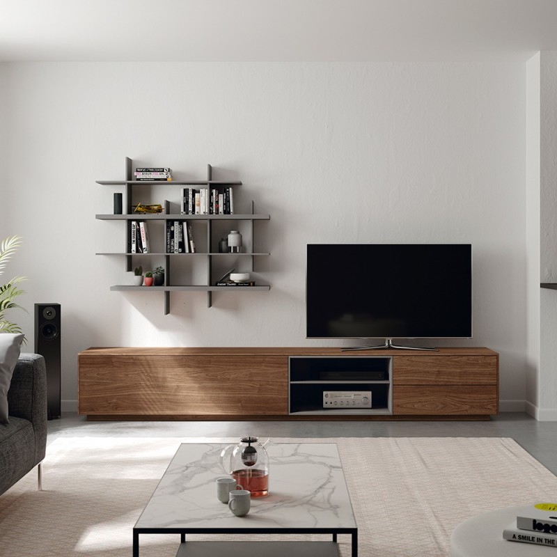 COMPOSICION MUEBLE TV MODULAR  MED 35 CON ESTANTERIA MANLIO
