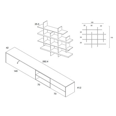 Composicion mueble Tv modular Med 35 con estanteria Manlio