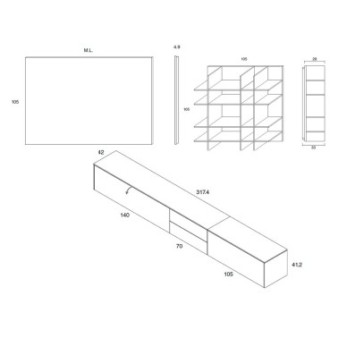 Composicion mueble Tv modular Med 37 con estanteria Mondrian