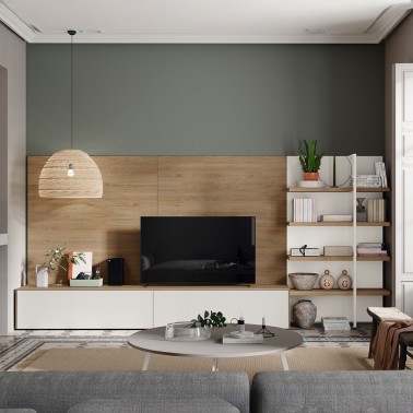 MUEBLE TV MODULAR MED 49 CON ESTANTERIA KOOB Y PANEL TRASERO