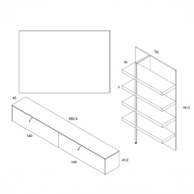Mueble Tv modular Med 49 con estanteria Koob y panel trasero