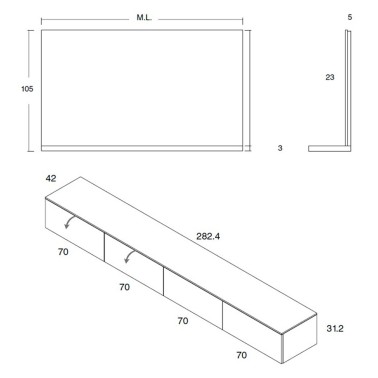 Composición mueble de Tv suspendido con panel trasero con estante MED 53