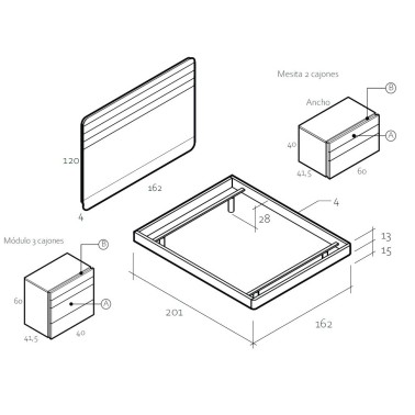 Dormitorio de matrimonio Nano Class cama 150x190 Chic 004