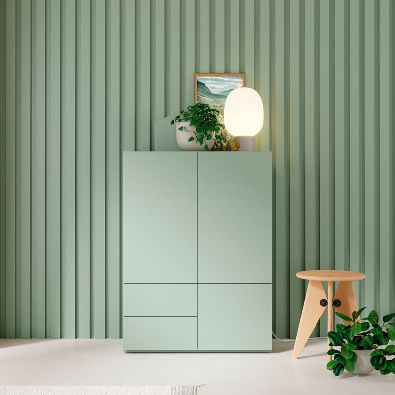 Aparador alto 3 puertas y 2 cajones lacado verde mate Compact 21