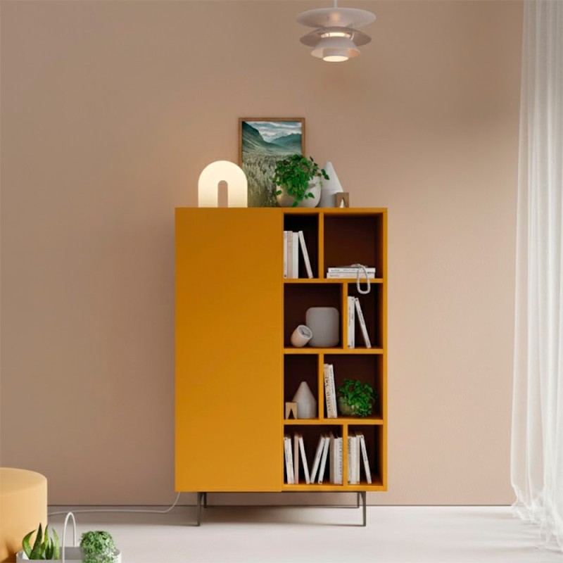 Aparador alto 1 puerta y huecos lacados Compact 23