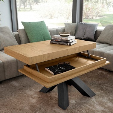 Mesa de centro elevable madera y patas metal Cross