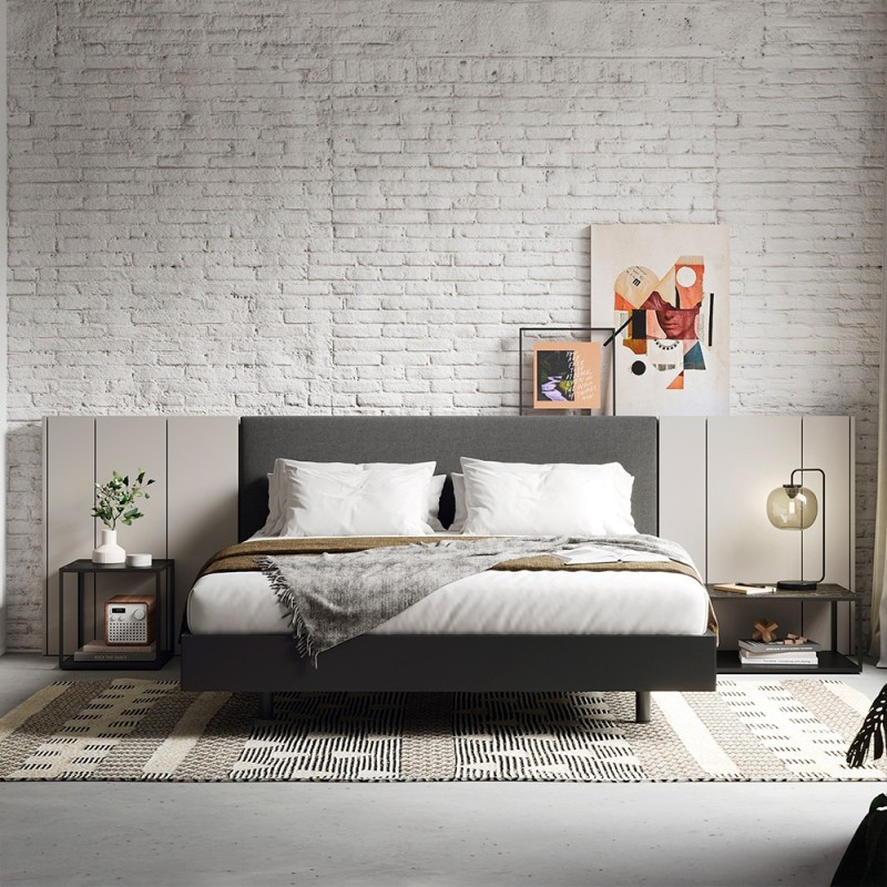 Cabecero corrido modular con parte central tapizada Pars