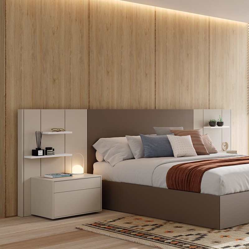 Cabecero corrido modular con estantes Pars