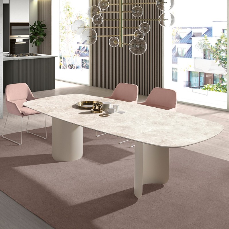 mesa de comedor ceramico con forma de tonel Loop