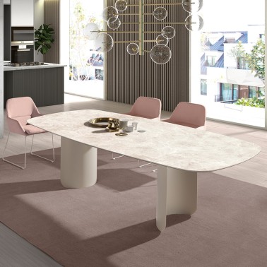 mesa de comedor ceramico con forma de tonel Loop