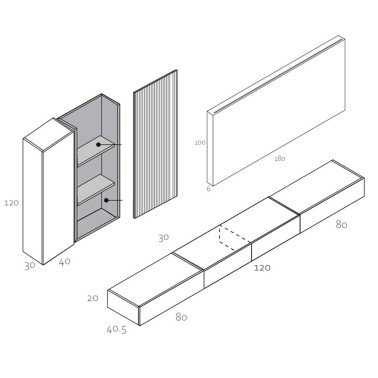 Composicion modular para salon con mueble de Tv suspendido ZOOM 504